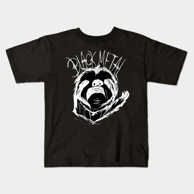 Dark and Gritty Black Metal Sloth Meme Kids T-Shirt by MacSquiddles